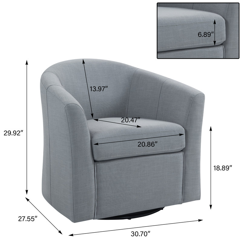 Fauteuil demi-tonneau pivotant rembourré Aunna, Mélange de lin gris clair