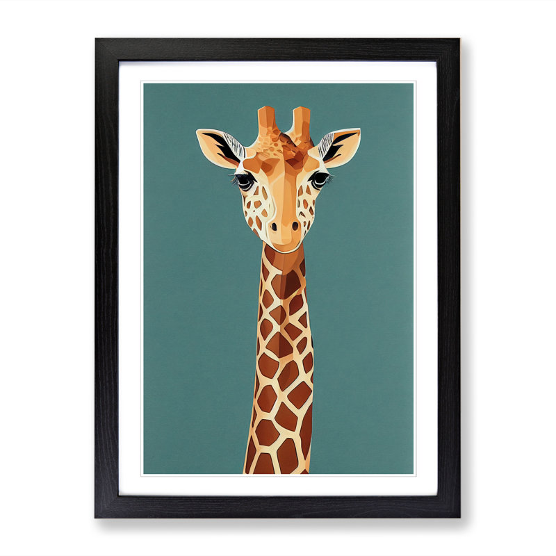 FRM-V0523-1073X Giraffe Geometric - Framed Print, Black Framed, 64cm H x 46cm W x 2cm D