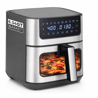 Friteuse à air de 6,34 pte avec fenêtre de visualisation, friteuse en acier inoxydable 8-en-1, rôti, réchauffé, cuit