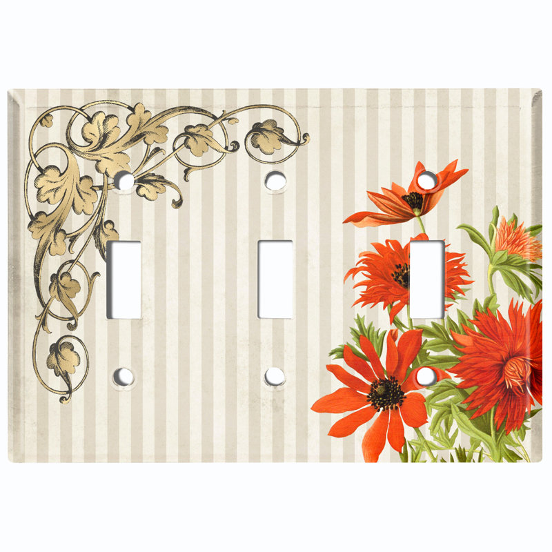 Plaque murale avec interrupteur à bascule 3 bandes Red Flower Green Leaves