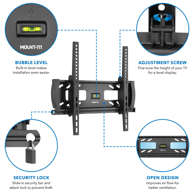 Black Steel Tilting Anti-Theft TV Wall Mount for 32"-47" Screens