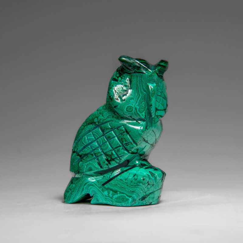 Genuine Polished Malachite Owl Carving (170 Grams)