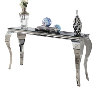 Glam Contemporary 1Pc Sofa Table Glass Top  Table Living Room Stainless Steel Cabriole-Style Legs