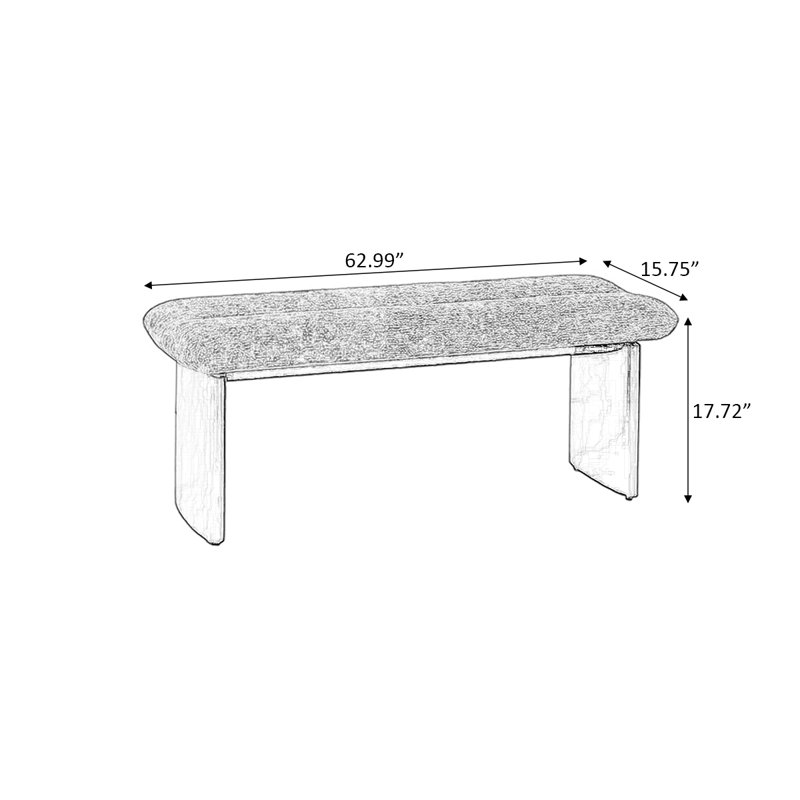 Banc rembourré en bois massif brun, H 17,72 po x l 62,99 po x P 15,75 po