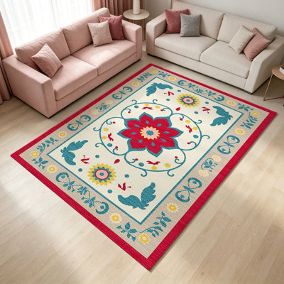 Tapis d'intérieur 1 pièce à motif floral rouge turquoise, élégant et polyvalent. Facile à nettoyer et à entretenir, il est idéal pour la chambre, le salon, le corridor, l'entrée, une chambre d'étudiant ou un bureau, et apporte une touche de fraîcheur à votre intérieur.