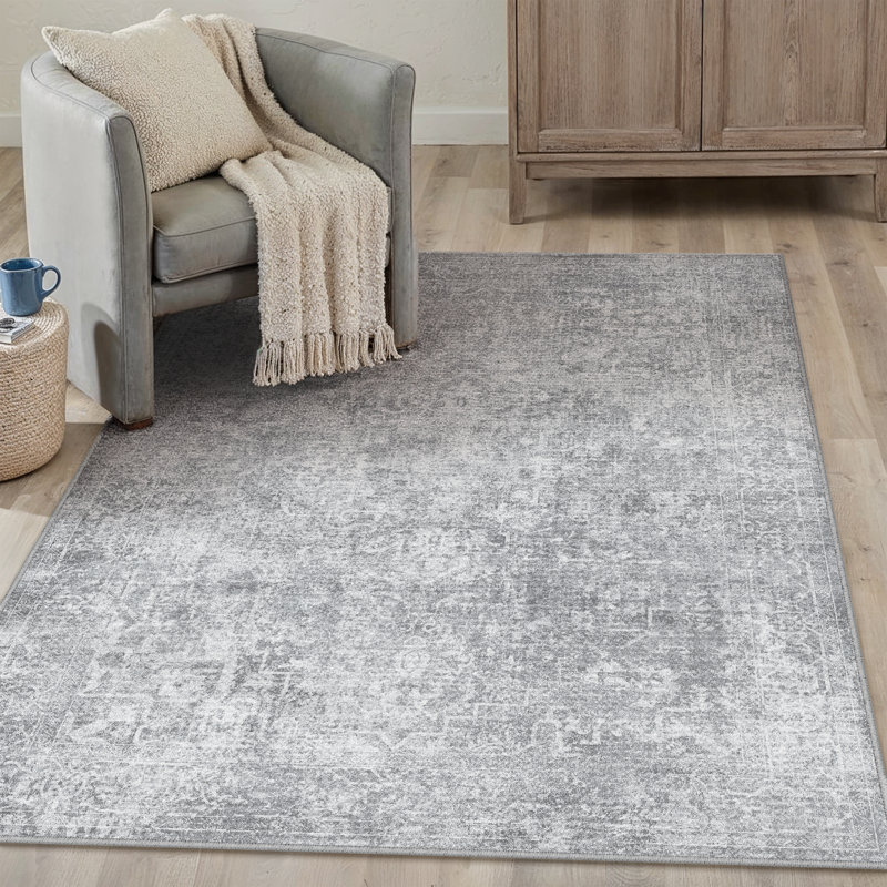 Ladonya Versatile Elegance Machine Washable Area in Light Gray, Rectangle 6' x 9'