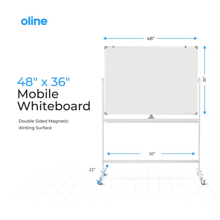 Large Rolling Whiteboard 60 x 48, Magnetic Stand Whiteboard on Wheels,  Reversible Double Sided Mobile Dry Erase Board - 5' x 4' Easel Stand White
