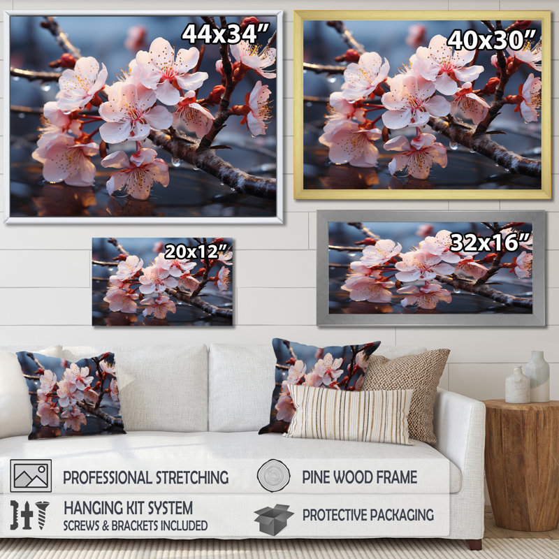 " Winter Blossoms I ", 30" H x 40" W x 1.5" D, White Single Picture Framed