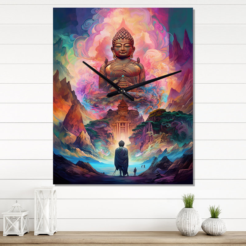 Horloge murale Bouddha psychédélique dans les montagnes VI, Très grand