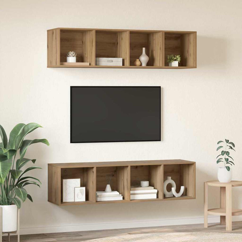 TV Cabinet Set 3 Pcs Engineered Wood, Artisan Oak
