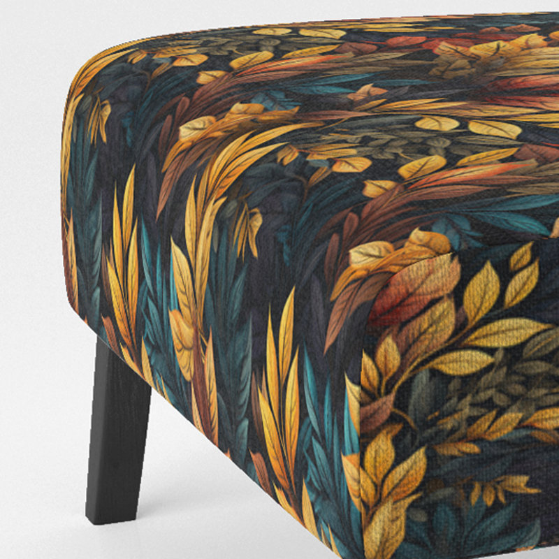 Yellow Rustic Autumn Leaves - Upholstered Vintage Slipper Chair, Yellow Accent Chair, Yellow Rustic Autumn Leaves