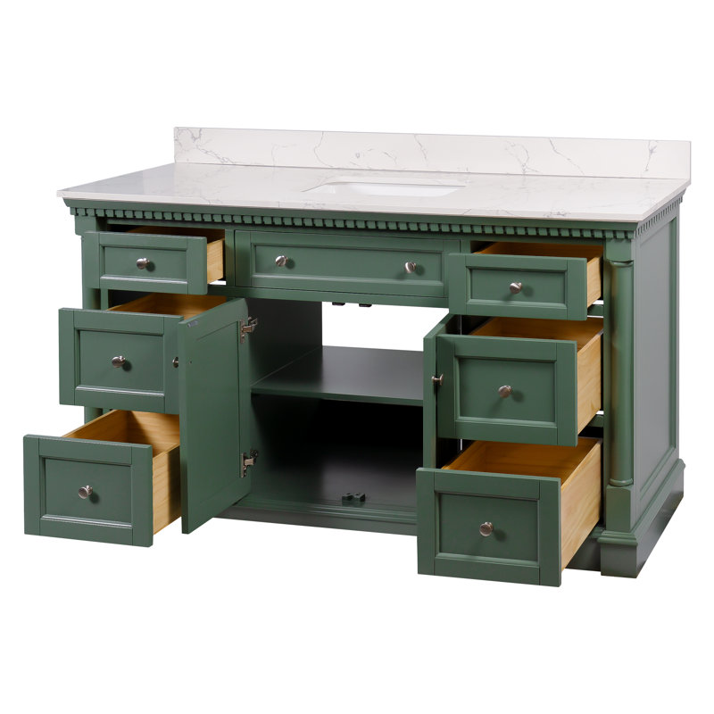 Ensemble de meuble-lavabo simple 60 po Fossen, Vert sauge, Marbre d'ingénierie