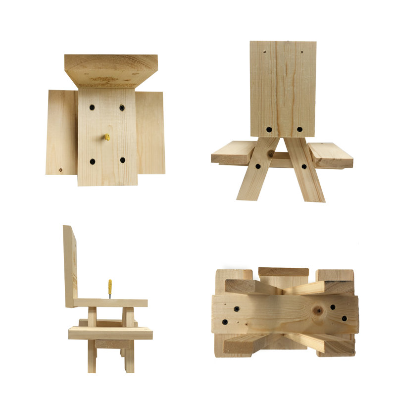 Light Brown Pine Wood Outdoor Squirrel Feeder Picnic Table