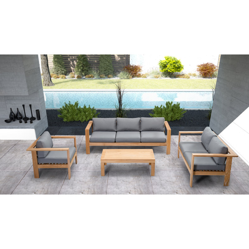 Sonoma 4 Piece Teak Sofa Seating Group with Sunbrella Cushions, Canvas Charcoal Sunbrella® Canvas