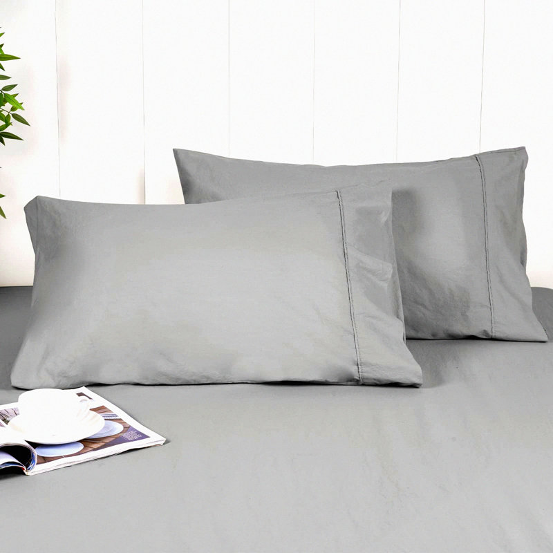 Floral Bird Pillowcase Set - 100% Cotton Bedding Shams with Envelope Closure - Pillow Covers - Set of 2 -, Gray