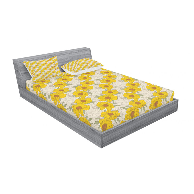 Microfiber Floral Sheet Set, Queen Sheet Set with Fitted Sheet