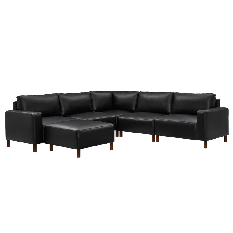 Canapé d'angle en cuir de polyuréthane, Black PU Leather