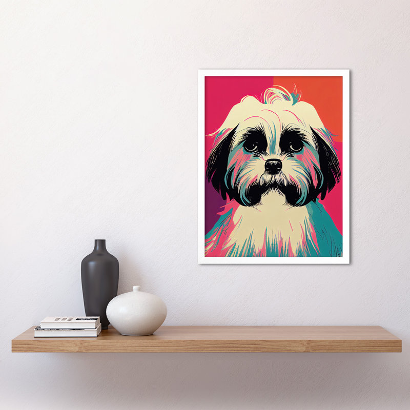 Modern Cute Shih Tzu Dog - Print, 43cm H x 33cm W, White Framed Paper