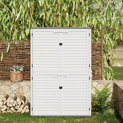 Armoire de rangement extérieure en résine, boîte de rangement extérieure imperméable de 65 pieds cubes, armoire de rangement extérieure pour outils de patio, coussin de canapé, tondeuse à gazon et poubelles