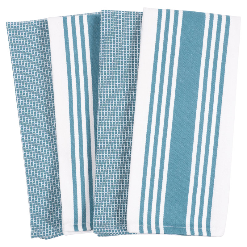 Cotton Stripe Waffle Dish Towel Kitchen Towel, Teal