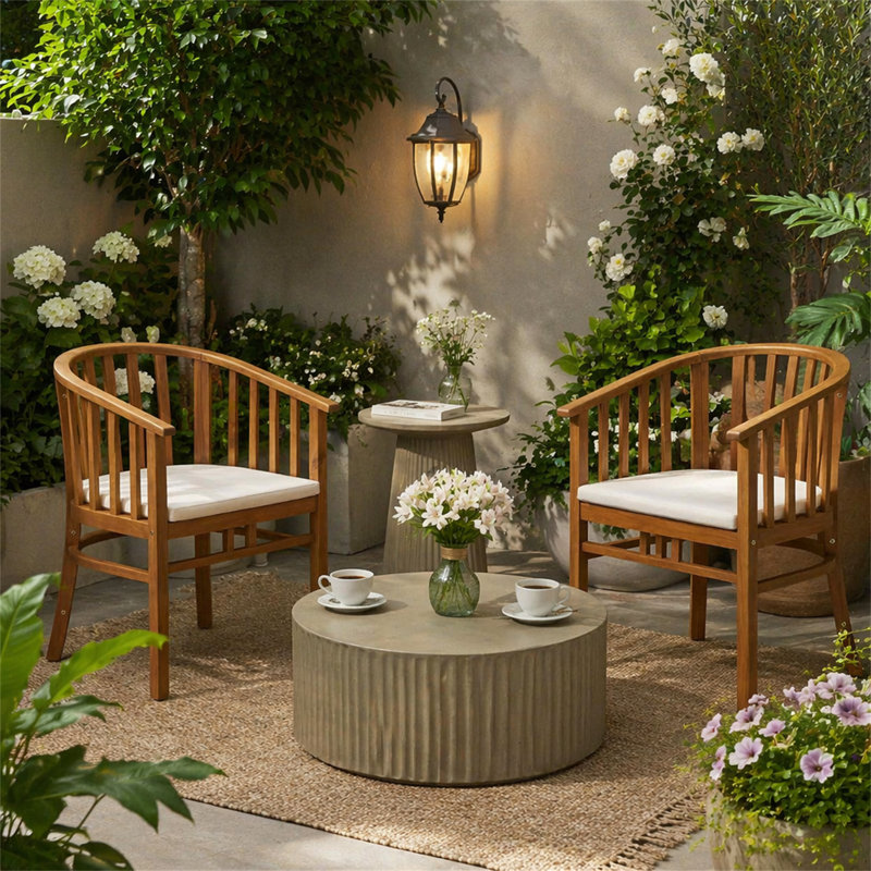 Outdoor Wooden Dining Chairs With Cushions, Beige, Teak