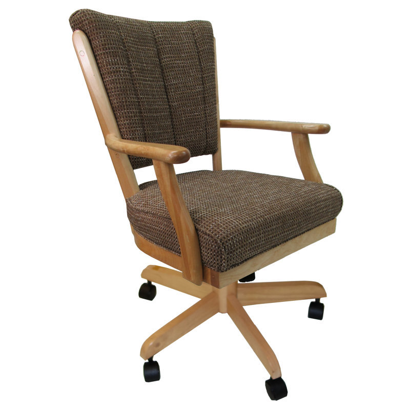 Eowyn Swivel Dining Caster Chair with Arms, Natural, Checkered