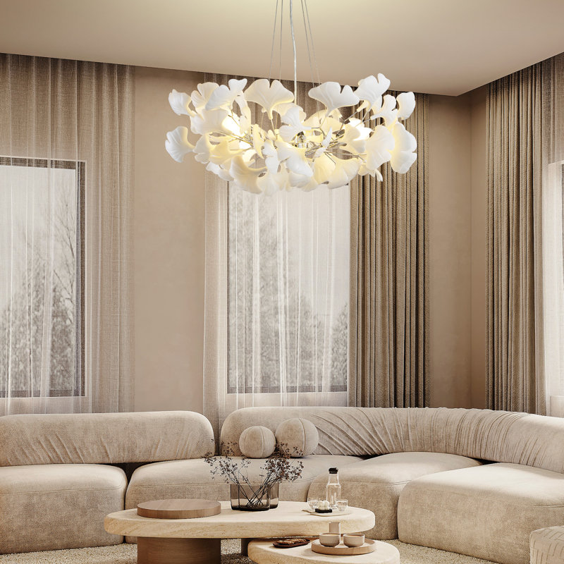 Lustres en céramique 6 lumières 31,5 "Ginkgo 31.5", Argent argent