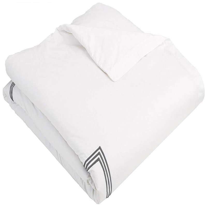 400TC Cotton Triple Embroidery Sateen Solid Duvet Cover Set, California King/King Duvet Cover, White/Dark Grey