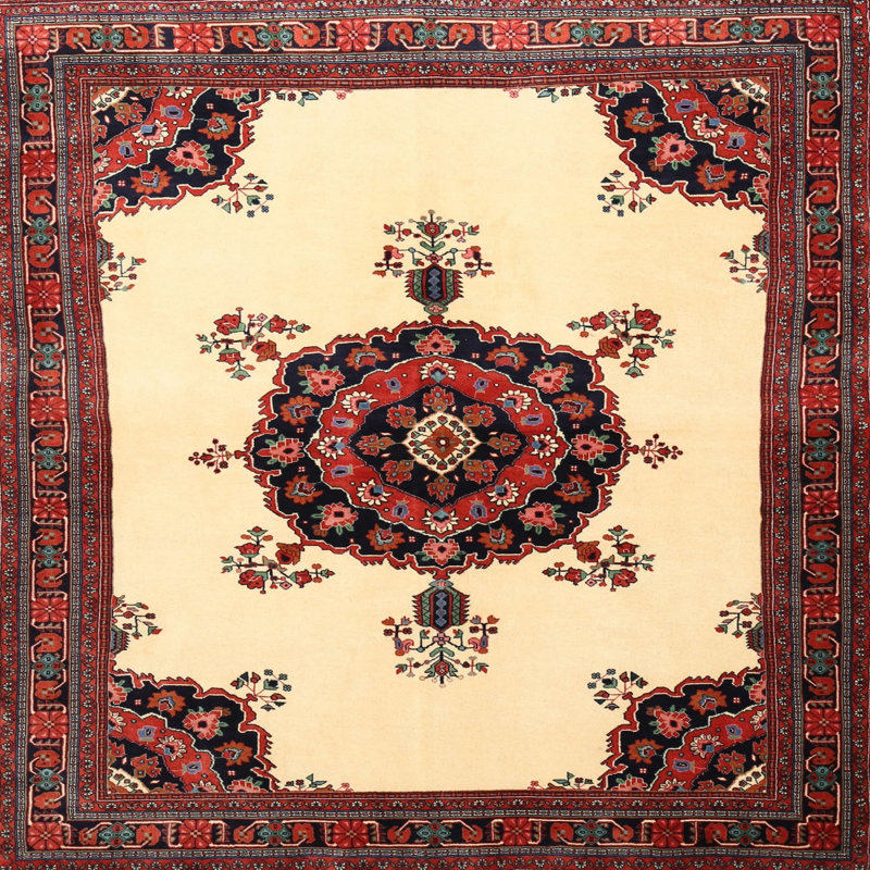 Tapis traditionnel jaune / rouge / noir Barbi, Carré 6 pi