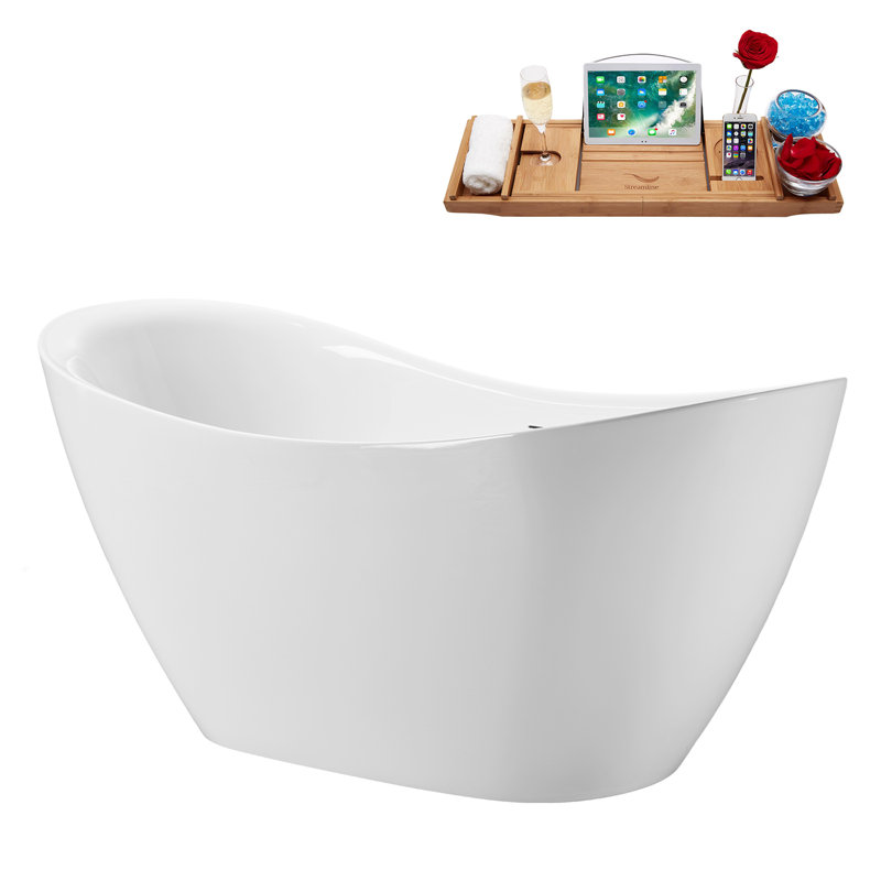 Baignoire autoportante 63 po blanc brillant avec drain interne Streamline