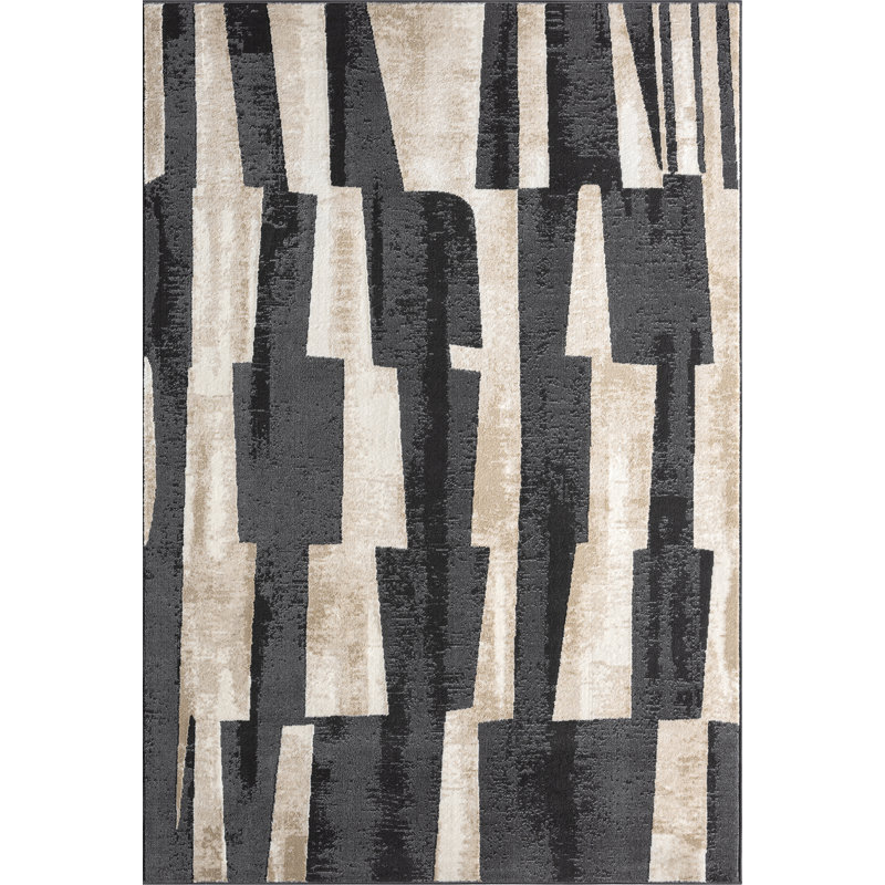 Tapis noir à motif de blocs modernes Abani Rugs, Rectangulaire 2 pi x 3 pi
