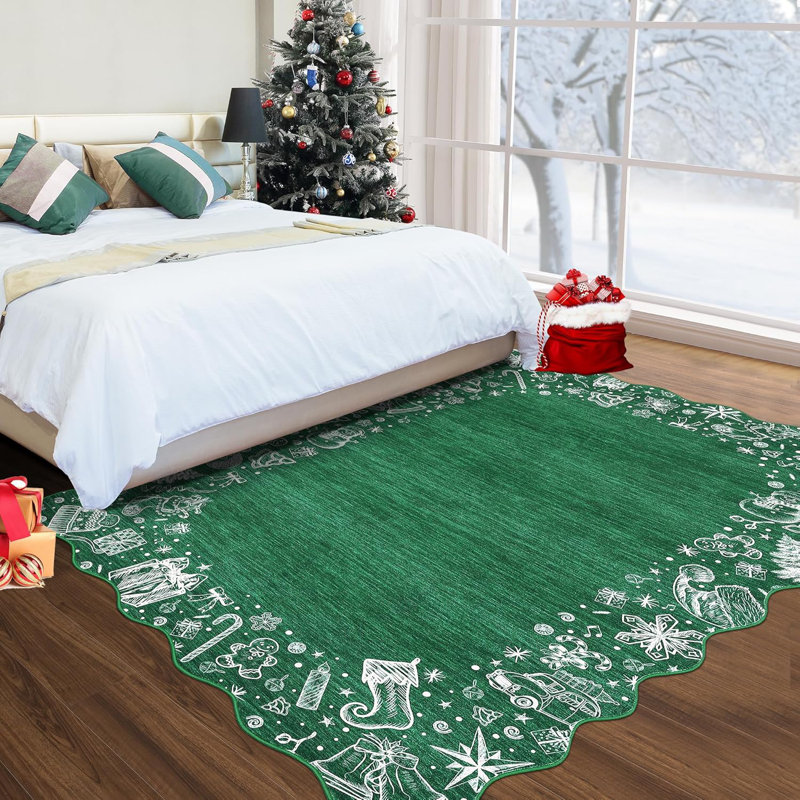 Christmas Kitchen Rugs Non Slip Washable Bathroom Rugs Christmas Tree＆Snowman Print Indoor Mats Non Shedding Stain Resistant Winter Rug Foldable Soft Floor Cover for Entryway