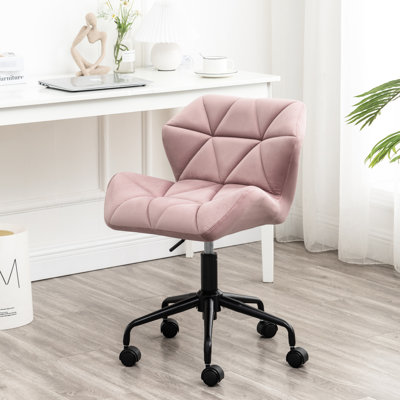Mauve Office Chair With Diamond Tufting - Soft Velvet, Comfortable Foam Cushion, 360 Rotation, Gas Lift, Metal Base Swivel Velvet Cover, Comfort Foam, Spin, &