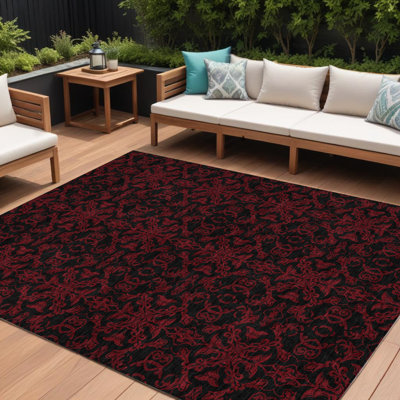Tapis intérieur / extérieur 9 pi x 12 pi rouge et noir lavable