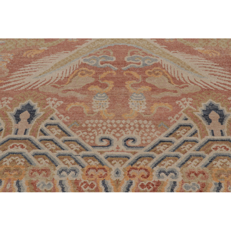 Distressed Homage Hand Knotted Wool Area Rug in Orange, Gold, Blue