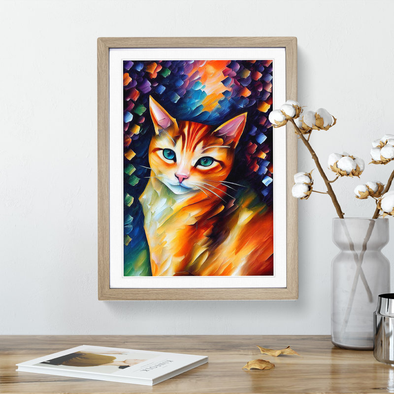 Cat Portrait No.4 - Single Picture Frame Print, 64cm H x 46cm W x 2cm D, Oak