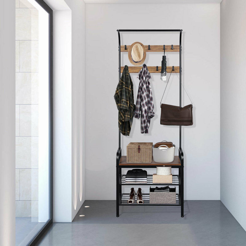 Portemanteau en fer avec banc et rangement pour chaussures
