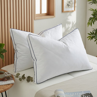  Quilted Goose Feather & Down Pillows (Set of 2) – Medium Firm Bed Pillows with Breathable 100% Cotton Shell, Gusseted Design for Side & Back Sleepers King