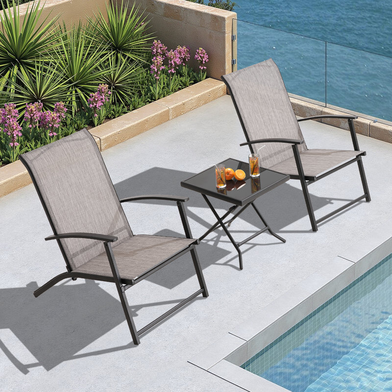 Ensemble de patio pliant entièrement assemblé avec table 3 pièces Stefone