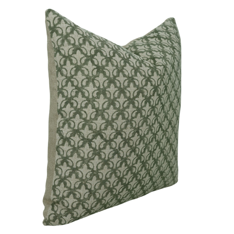 Block Print Throw Pillow Cover DTBLKTLSquare, 18" x 18", Square, Green/White Floral 5