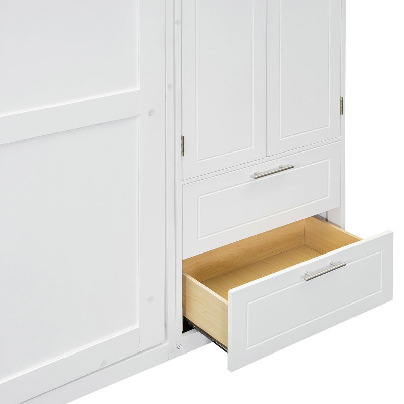 Wall Murphy Bed With Top Cabinet,Shelves  And  Wardrobe, Space Saving Foldable Bed