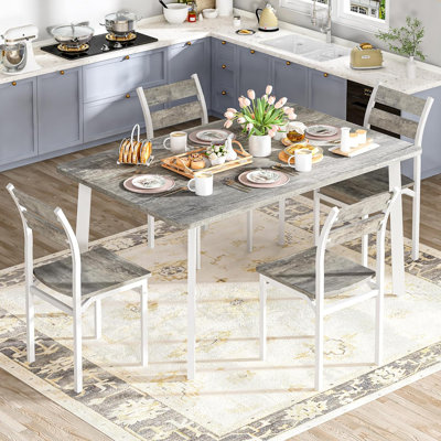 Ensemble de 5 chaises de table de cuisine, ensemble de table de salle à manger pour 4 personnes, ensemble de table de salle à manger rectangulaire avec quatre chaises et plateau en bois, ensemble de table de salle à manger avec dossier pour les petits 