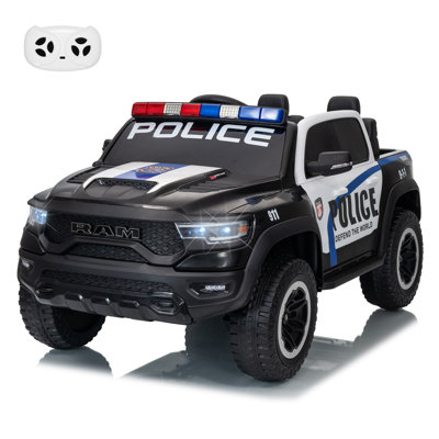 Licensed RAM 12V Kids Ride On Truck with Remote Control, Electric Police Pickup Toy Car