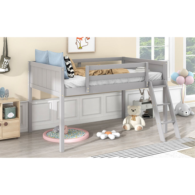 Gray Twin Size Low Loft Wood Bed With . Frame. No Box Spring. Effortless Assembly - Wood. Position Adjustable. Safe & Secure. Easy To Put Together. 41.7''W X 79.5''L. 300Lb Capacity