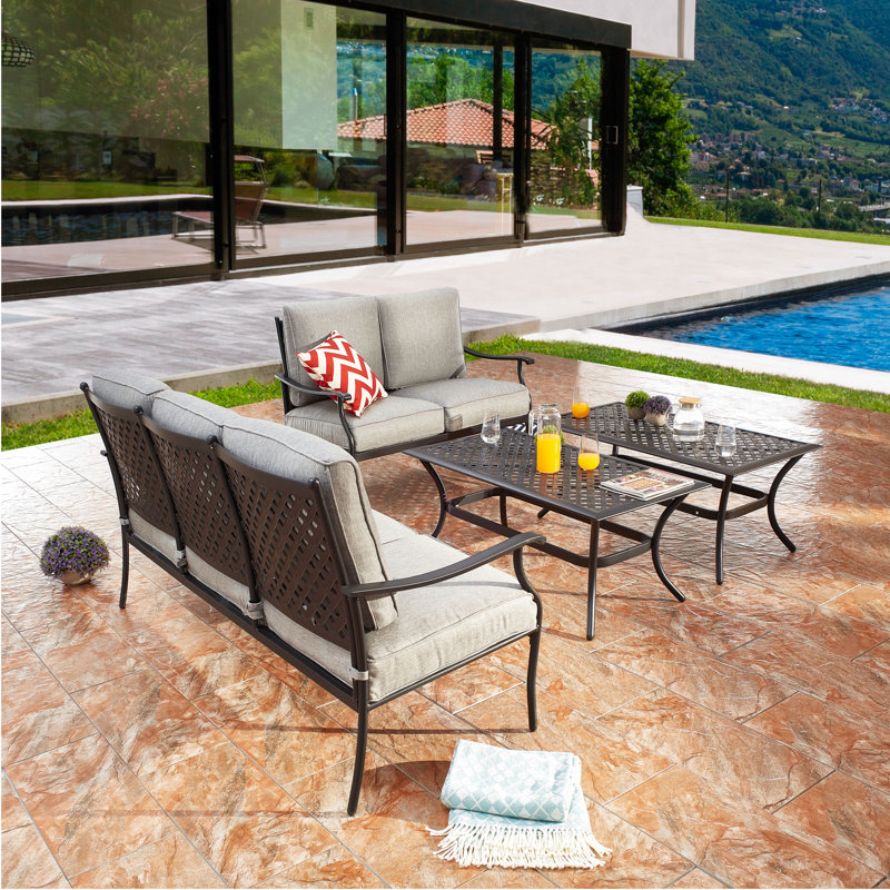 Graff 5-Person Patio Sofa and Loveseat Conversation Set with Cushions, Gray