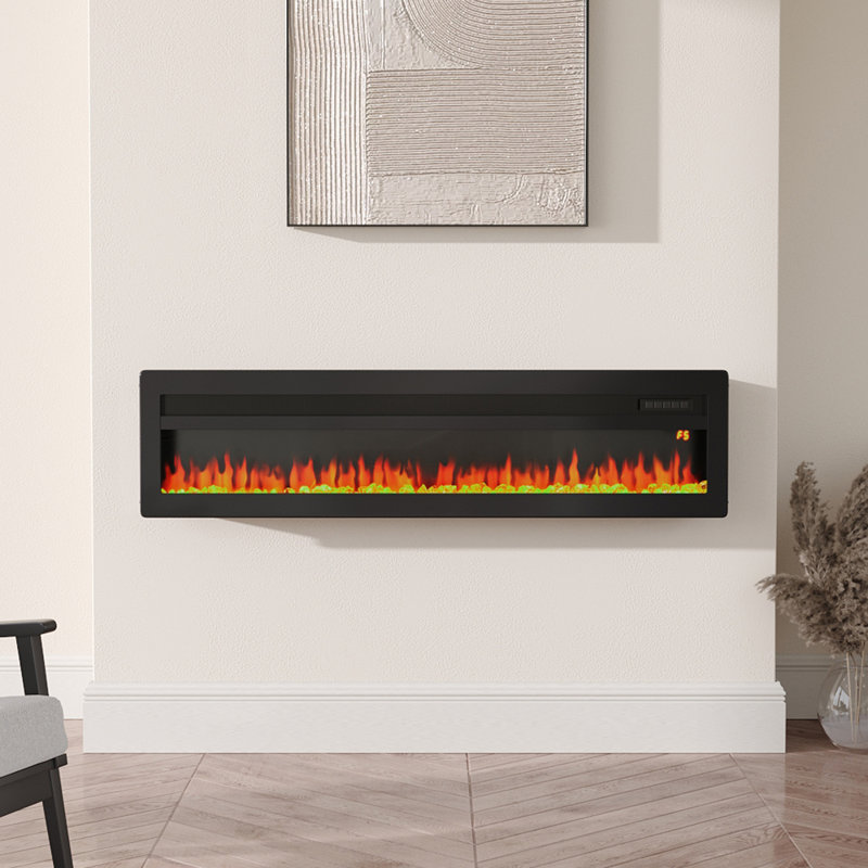 Wyndham Electric Fireplace with Adjustable Flames, Wall Mounted or Freestanding, Black, 32.7cm H x 152.4cm W x 14.6cm D