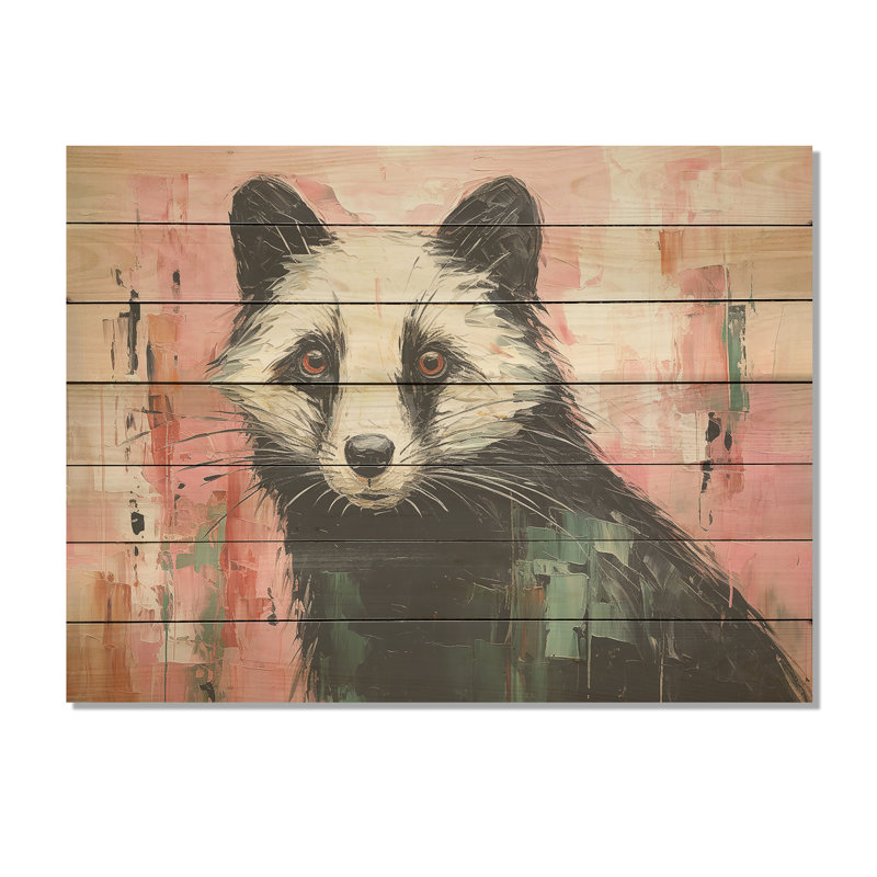 «Playful Black Skunk On» - animal Skunk sur bois, H 24 po x l 32 po