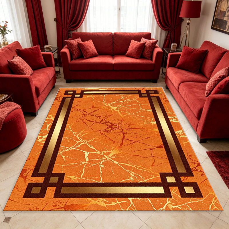 Orange Marble Geometric carpet-easy to clean, machine-washable, soft and comfortable; suitable for door mats, kitchens, living rooms, bedrooms, corridors, and laundry areas. Easy to clean, durable carpet for home decoration.