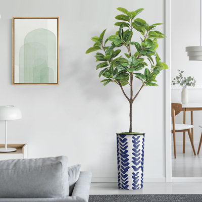 Artificial Tree in Modern Geometric Pattern Planter Fake Rubber Silk Tree (Plant Pot Plus Tree)