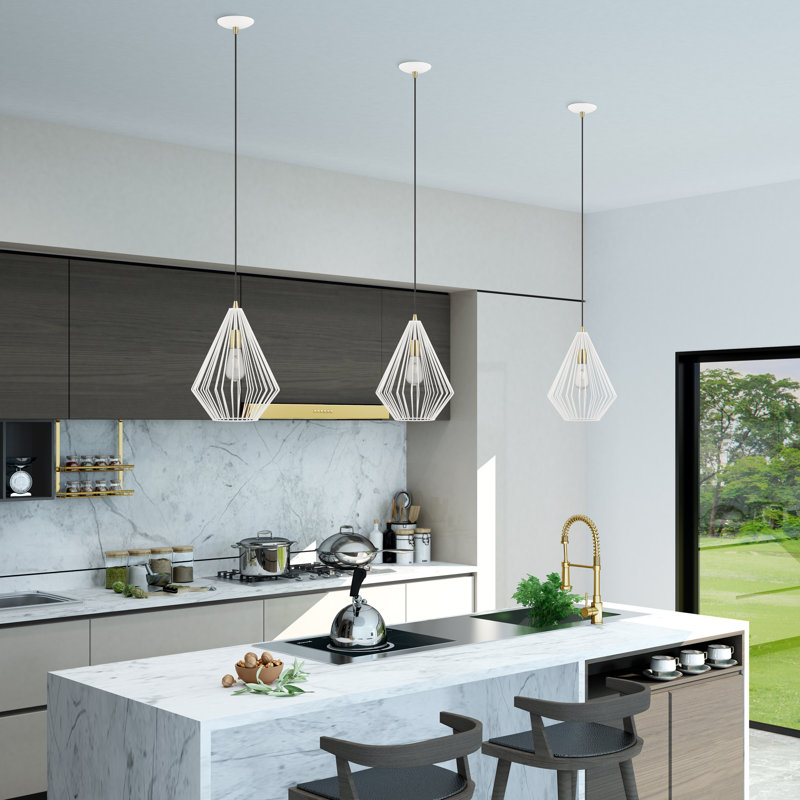 Donivon 1 - Light Pendant, Textured White/Antique Brass, Textured White